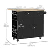HOMCOM Kitchen Island with USB Ports & Power Outlets, Farmhouse Kitchen Cart with Wood Drop Leaf, Rolling Kitchen Island with 2 Drawers, Spice Rack and Adjustable Shelves, Black