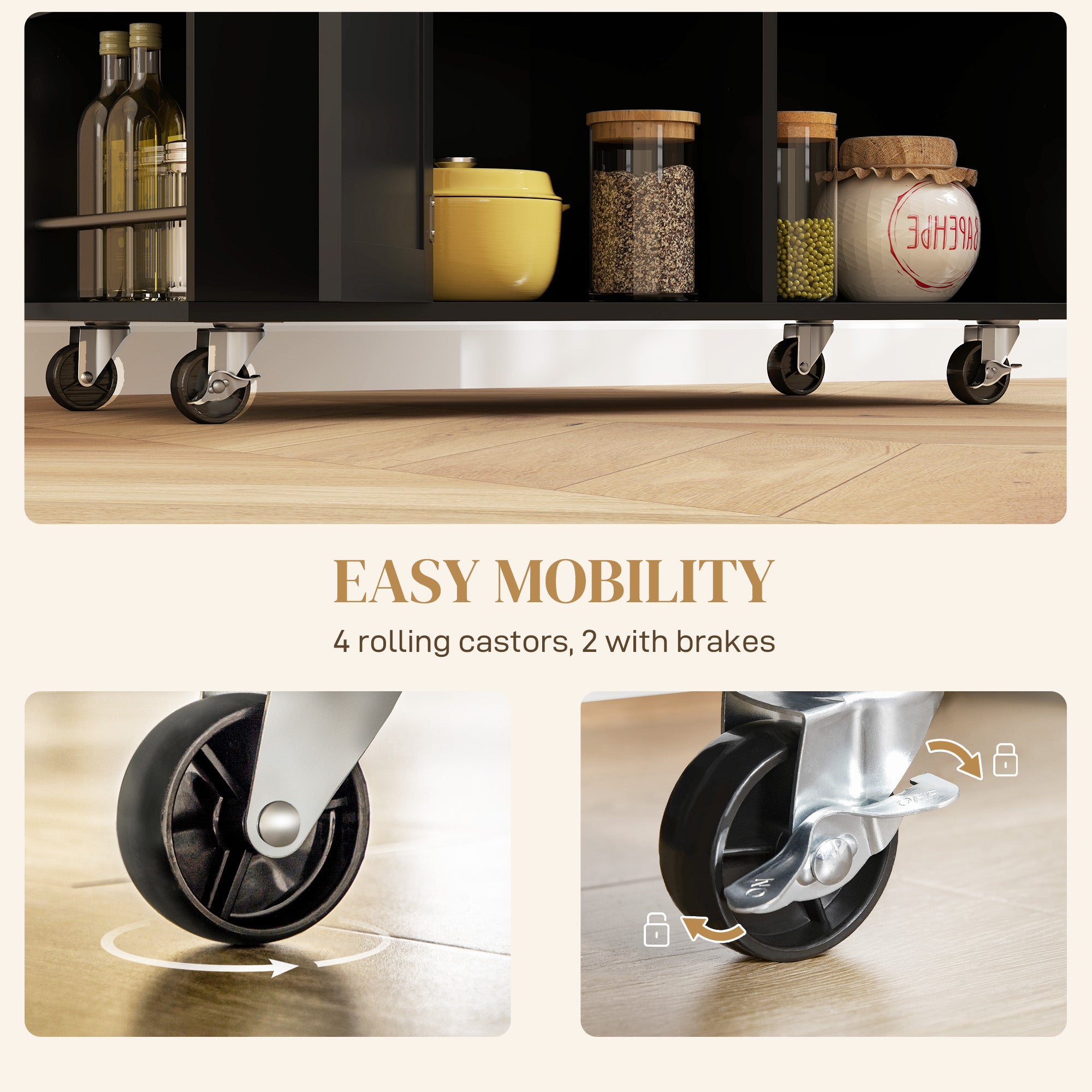 HOMCOM Kitchen Island with USB Ports & Power Outlets, Farmhouse Kitchen Cart with Wood Drop Leaf, Rolling Kitchen Island with 2 Drawers, Spice Rack and Adjustable Shelves, Black