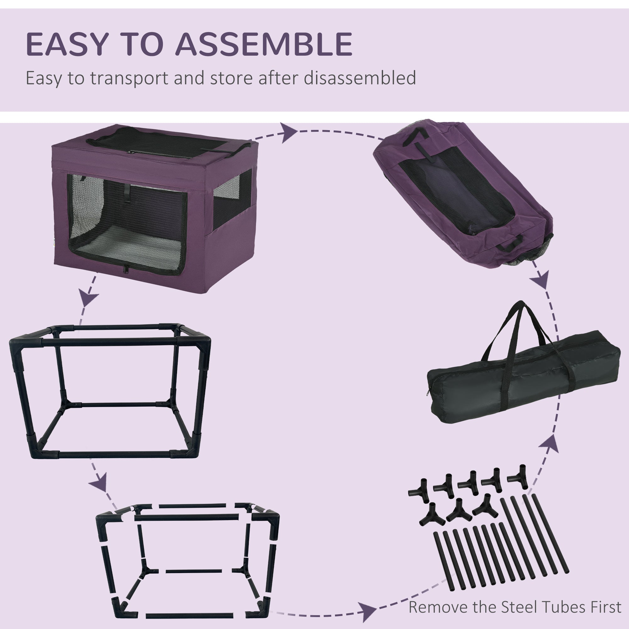 PawHut 69cm Pet Carrier for Miniature Dogs, Portable Cat Carrier Soft Side Pet Travel Crate with Removable Mat, Carry Bag, Breathable Mesh Window Door - Grey