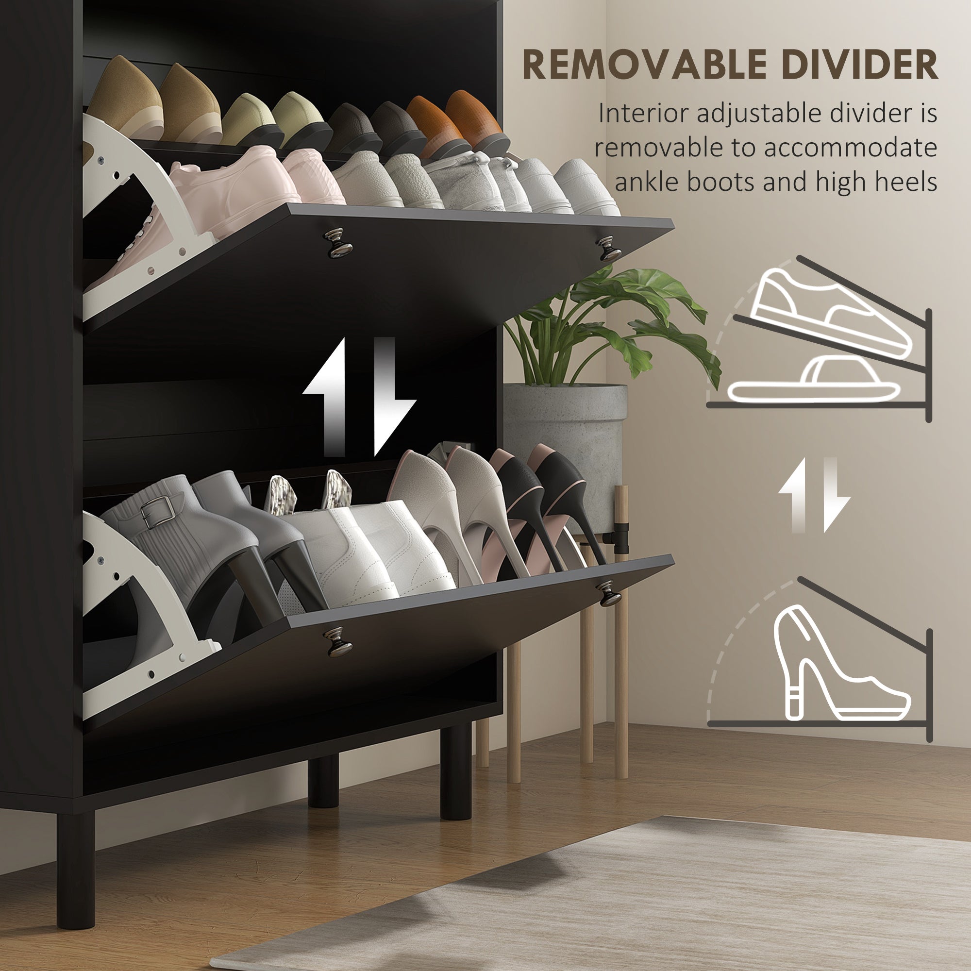 HOMCOM Shoe Cabinet, Narrow Shoe Storage Cabinet with 3 Flip Drawers and Adjustable Shelves for 24 Pairs of Shoes for Entryway, Hallway, Black