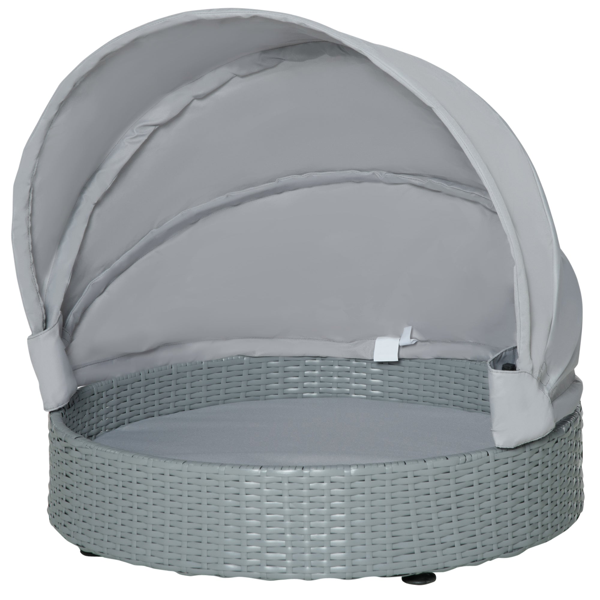 PawHut Wicker Dog Bed Rattan Pet Sofa with Adjustable Canopy Pet House Shelter for Small Dogs with Cushion Indoor Outdoor, Grey