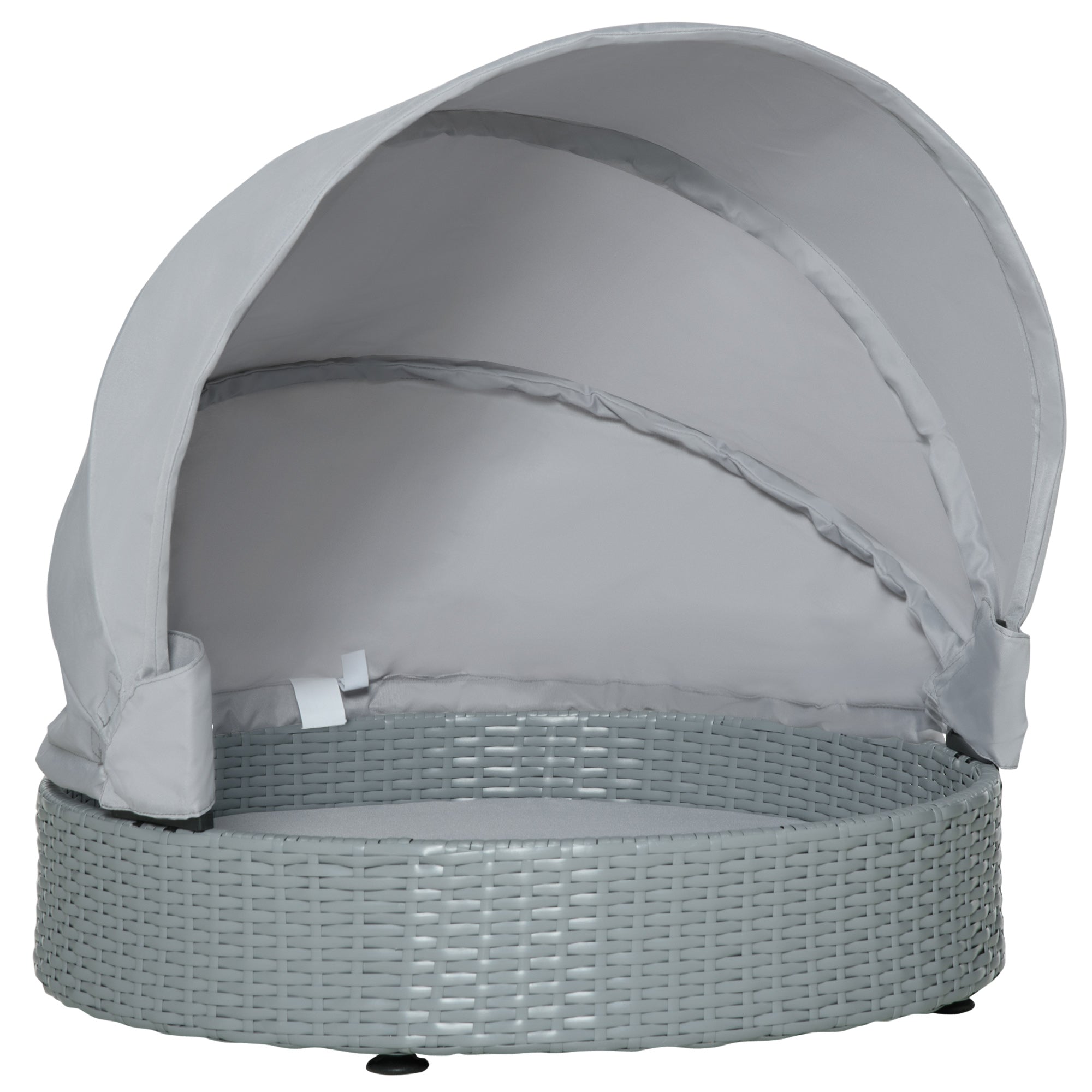 PawHut Wicker Dog Bed Rattan Pet Sofa with Adjustable Canopy Pet House Shelter for Small Dogs with Cushion Indoor Outdoor, Grey