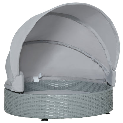 PawHut Wicker Dog Bed Rattan Pet Sofa with Adjustable Canopy Pet House Shelter for Small Dogs with Cushion Indoor Outdoor, Grey