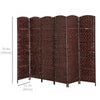 HOMCOM 6 Panels Room Divider, 6 Ft Tall Indoor Portable Folding Privacy Screens, Hand-Woven Double Hinged Freestanding Partition Wall Divider for Home Office, Brown