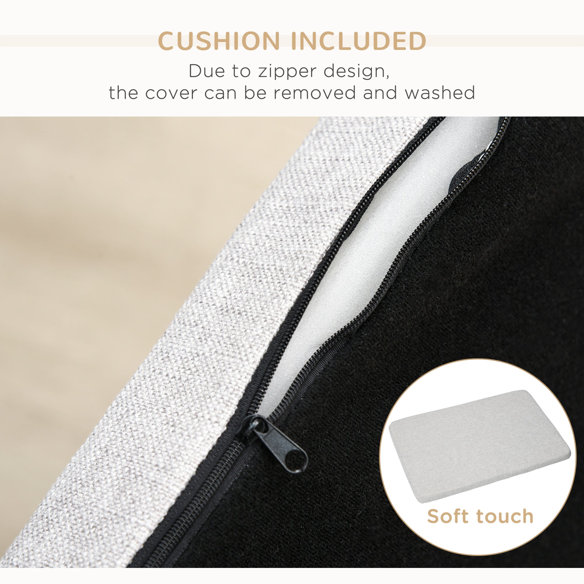 PawHut Modern Pet Sofa Cat or Medium Large Dog Bed W/ Removable Seat Cushion, Light Grey