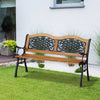 Outsunny 50" Garden Bench Porch Park Chair Cast Iron Hardwood