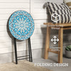 Outsunny Mosaic Patio Side Table, 14" Round Folding Outdoor Coffee Table with Steel Frame, Indoor Outdoor Side Table for Balcony Deck Patio Terrace, Blue