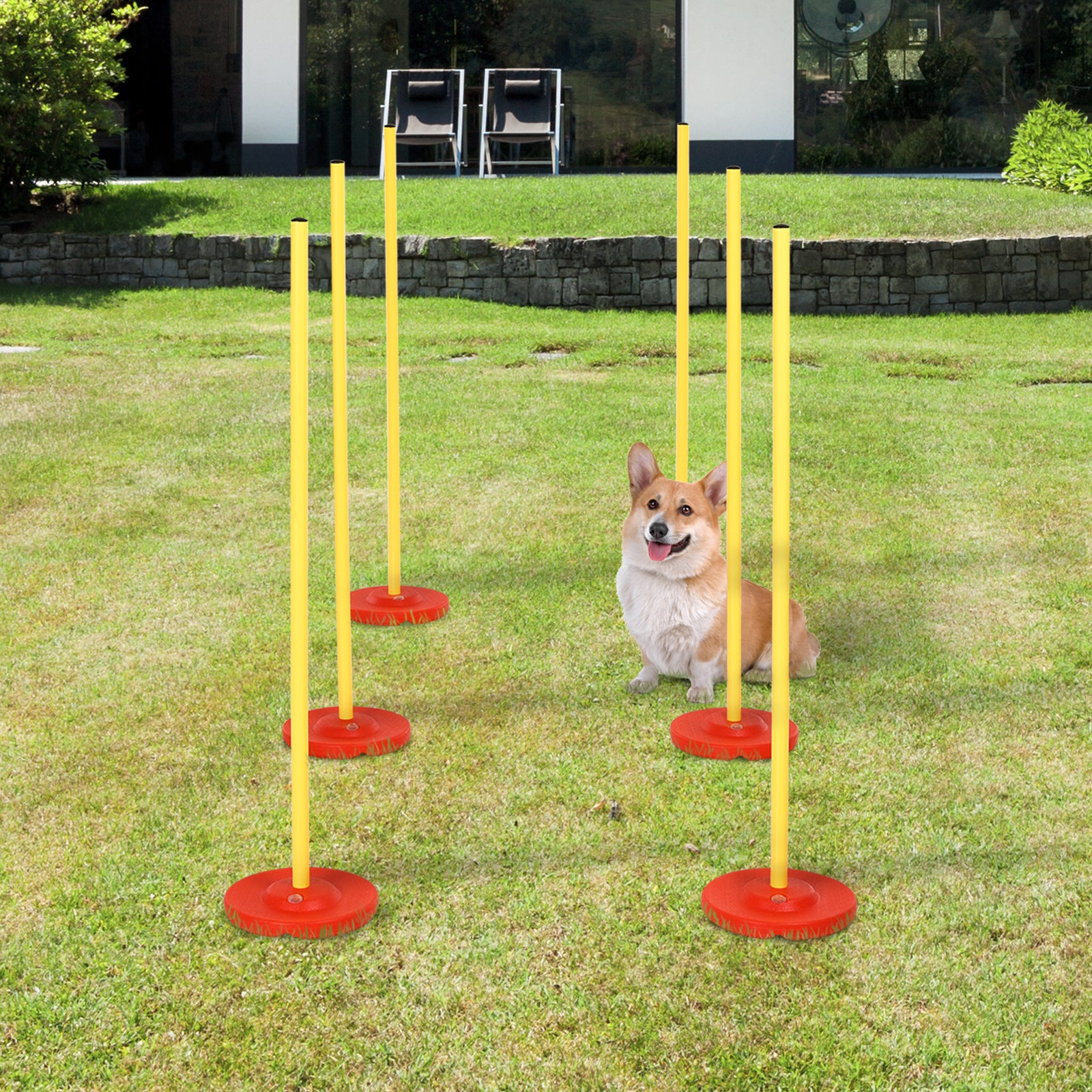 PawHut Dog Agility Training Equipment Fun Pet Obstacle Course Set Dog Agility Hurdle w/ Weaves Poles, Storage Bag for Pet Dog Outdoor Garden Patio Games Training