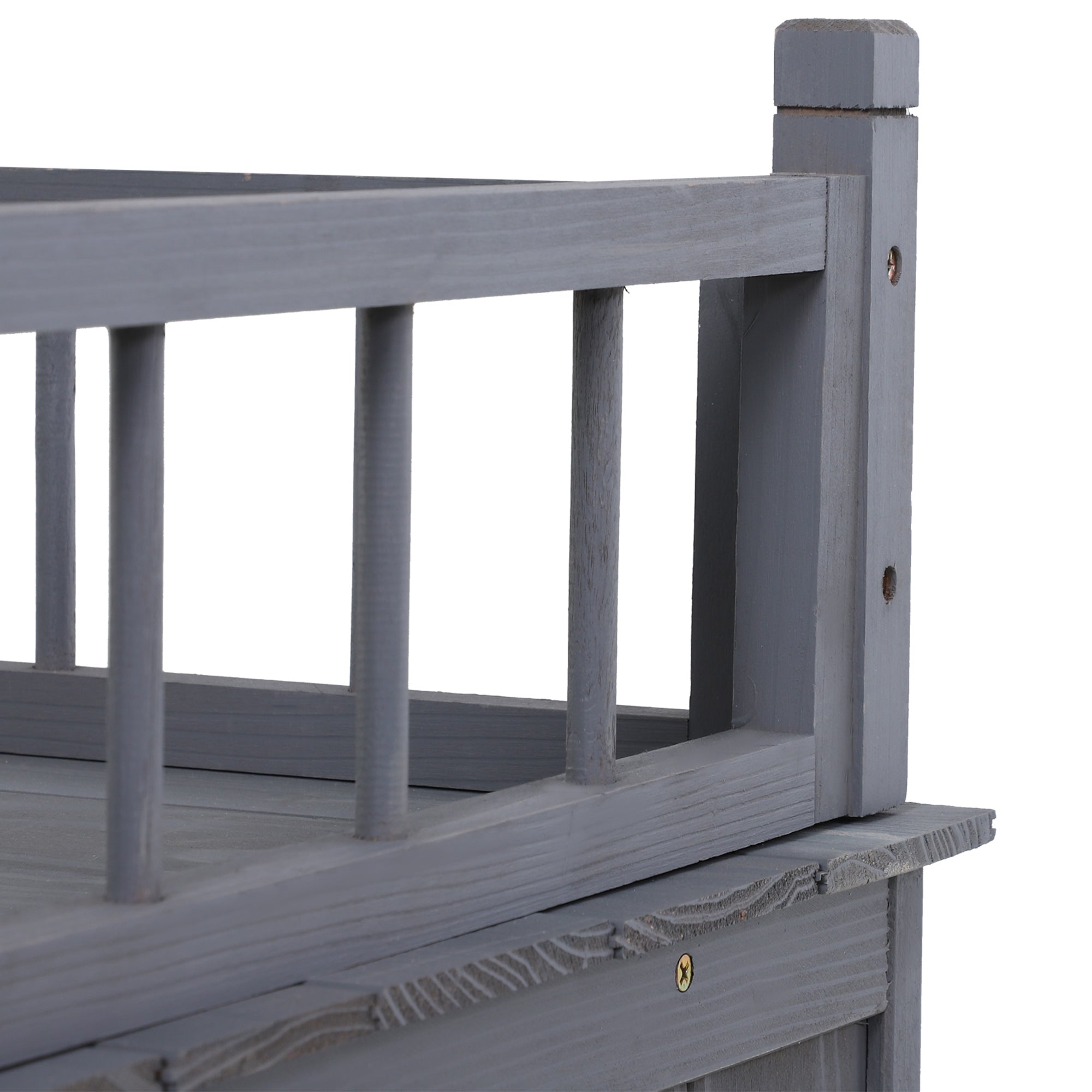 PawHut 2-Story Pet House for Cats Miniature Sized Dogs, Wooden Kitten Shelter with Enclosure, Balcony, Lockable Gate, Stairs, Grey