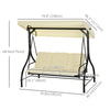Outsunny 3 Seater Patio Swing Chair Convertible Cushioned Porch Swing Bed Outdoor Swing with Canopy Beige