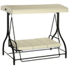 Outsunny 3 Seater Patio Swing Chair Convertible Cushioned Porch Swing Bed Outdoor Swing with Canopy Beige