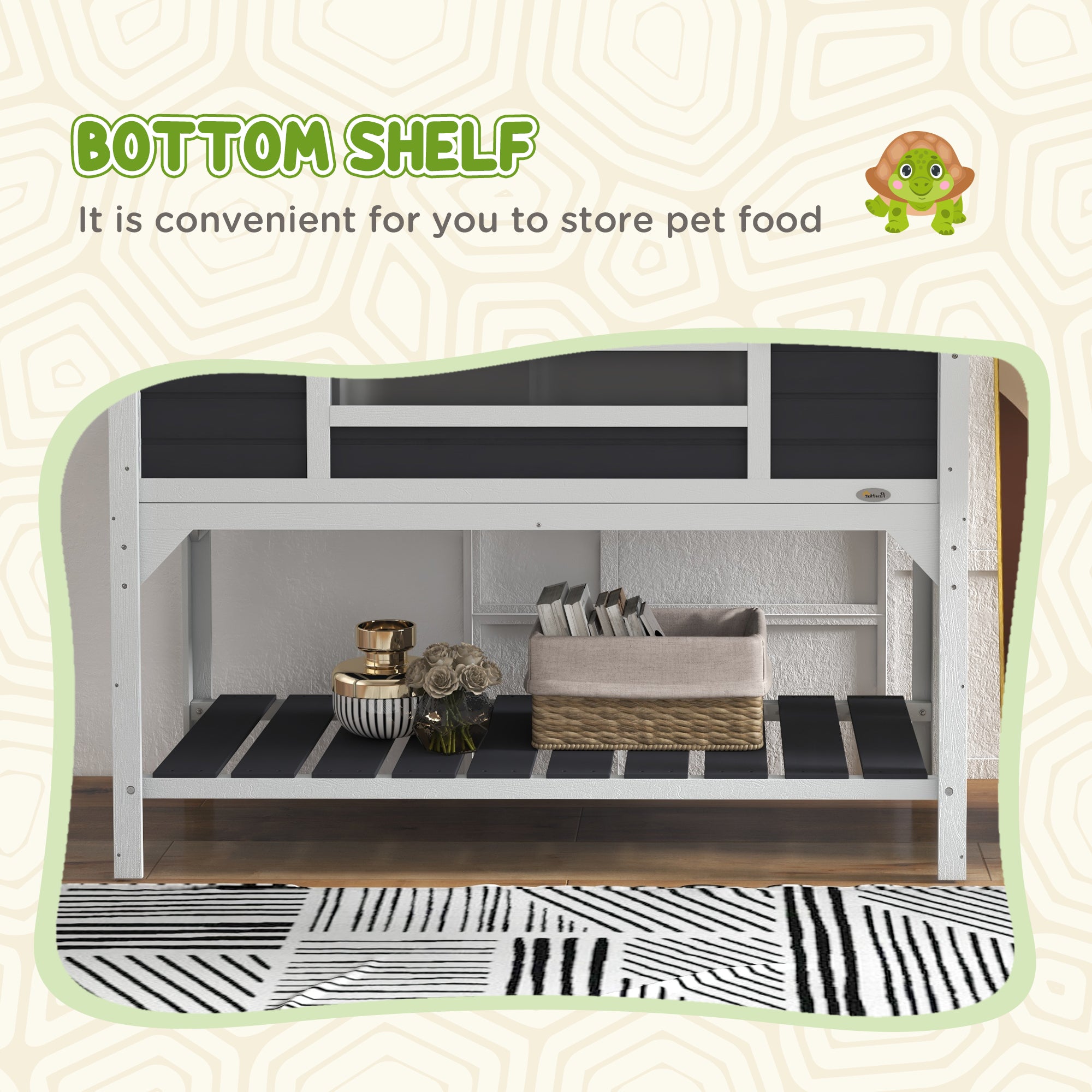 PawHut Tortoise House, Wooden Tortoise Enclosure with Adjustable Lamp Holder, Tortoise Table with Openable Lid, Dual Main Houses, Storage Shelf, Basking Area, Fixed Tray - Grey