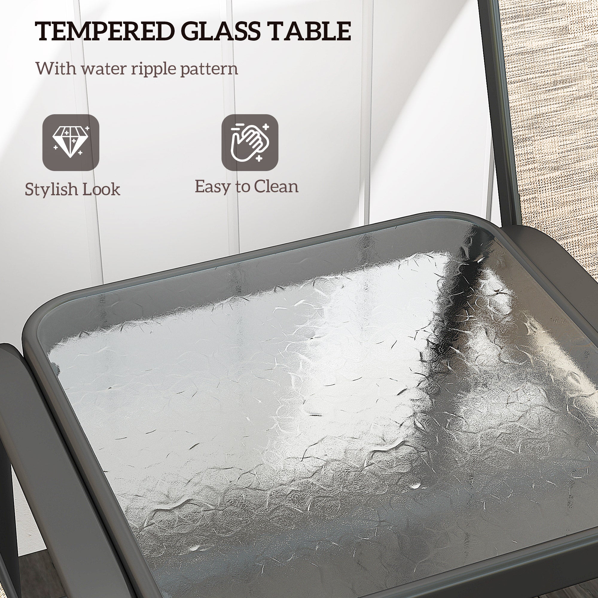 Outsunny Outdoor Patio Loveseat, Outdoor Bench with Glass Table, Garden Bench with Breathable Mesh Seat, High Back, Armrests, 2-Seater Patio Furniture for Porch, Park, Brown