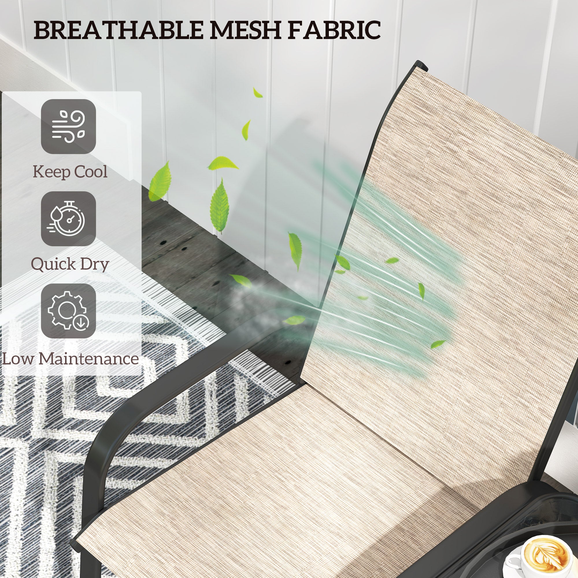 Outsunny Outdoor Patio Loveseat, Outdoor Bench with Glass Table, Garden Bench with Breathable Mesh Seat, High Back, Armrests, 2-Seater Patio Furniture for Porch, Park, Brown