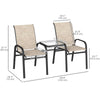 Outsunny Outdoor Patio Loveseat, Outdoor Bench with Glass Table, Garden Bench with Breathable Mesh Seat, High Back, Armrests, 2-Seater Patio Furniture for Porch, Park, Brown