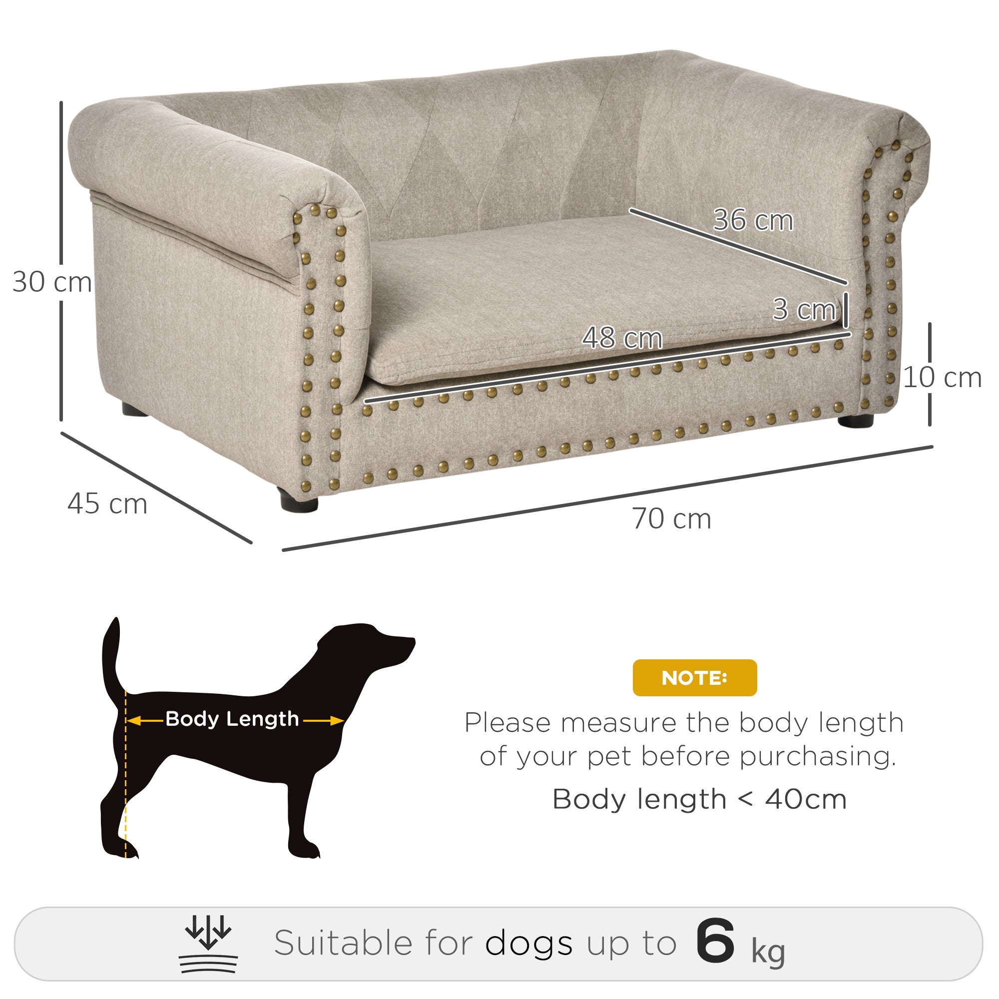 PawHut Dog Sofa with Soft Cushion, Pet Bed Cat Chair Couch with Water Resistant Fabric, Sponge Padded, Washable Cover, Easy Installation, Wooden Legs for Mini Sized Dogs - Khaki