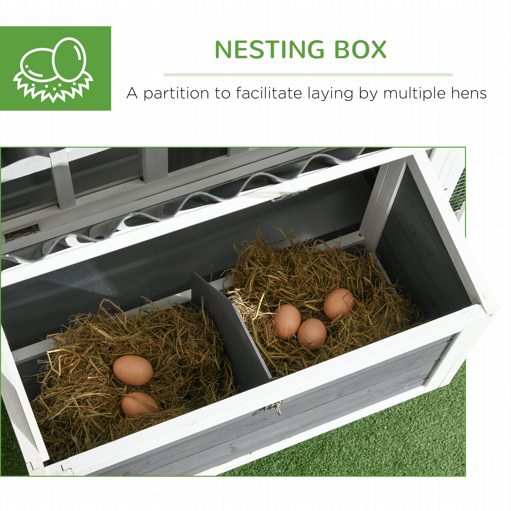 PawHut Wooden Chicken Coop, Outdoor Rabbit Hutch with Run, Tray, Nesting Box, Removable Tray, Fence for 3-4 Chicken, Bunnies, Ducks, Charcoal Grey
