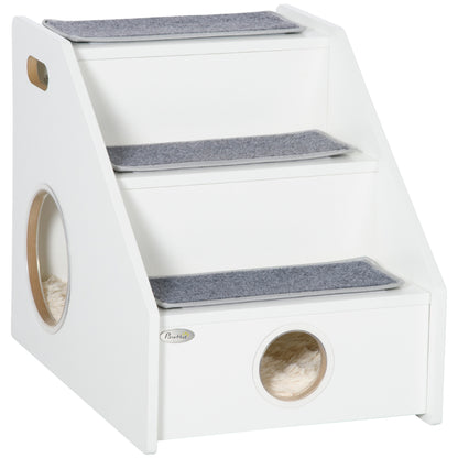 PawHut Pet Stairs for Miniature Dogs Hidden House, Cat Steps for Couch High Bed Sofa, Portable Puppy Stairs for Climbing with Handles, Non-Slip Carpet, Side Holes for Entry, White