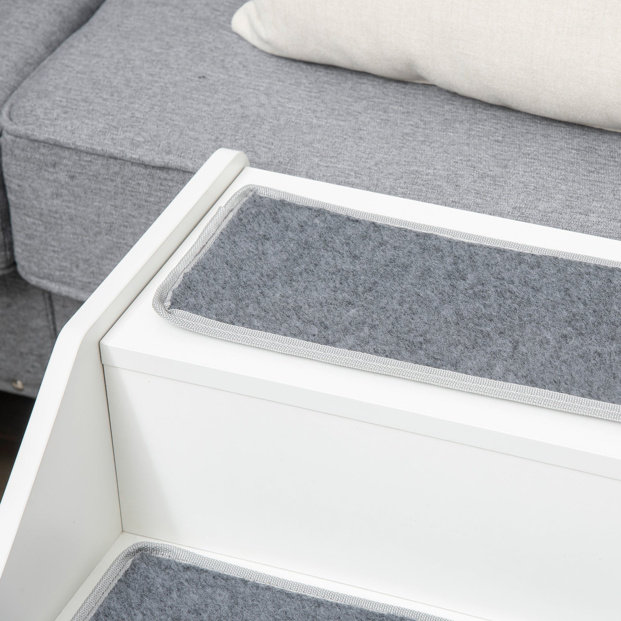 PawHut Pet Stairs for Miniature Dogs Hidden House, Cat Steps for Couch High Bed Sofa, Portable Puppy Stairs for Climbing with Handles, Non-Slip Carpet, Side Holes for Entry, White