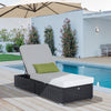 Outsunny Patio Wicker Lounger, Outdoor PE Rattan Single Chaise Lounge, Aluminum Frame Garden Furniture Sun Lounger Bed w/Adjustable Recliner Backrest, Cushion, & Pillow, Cream