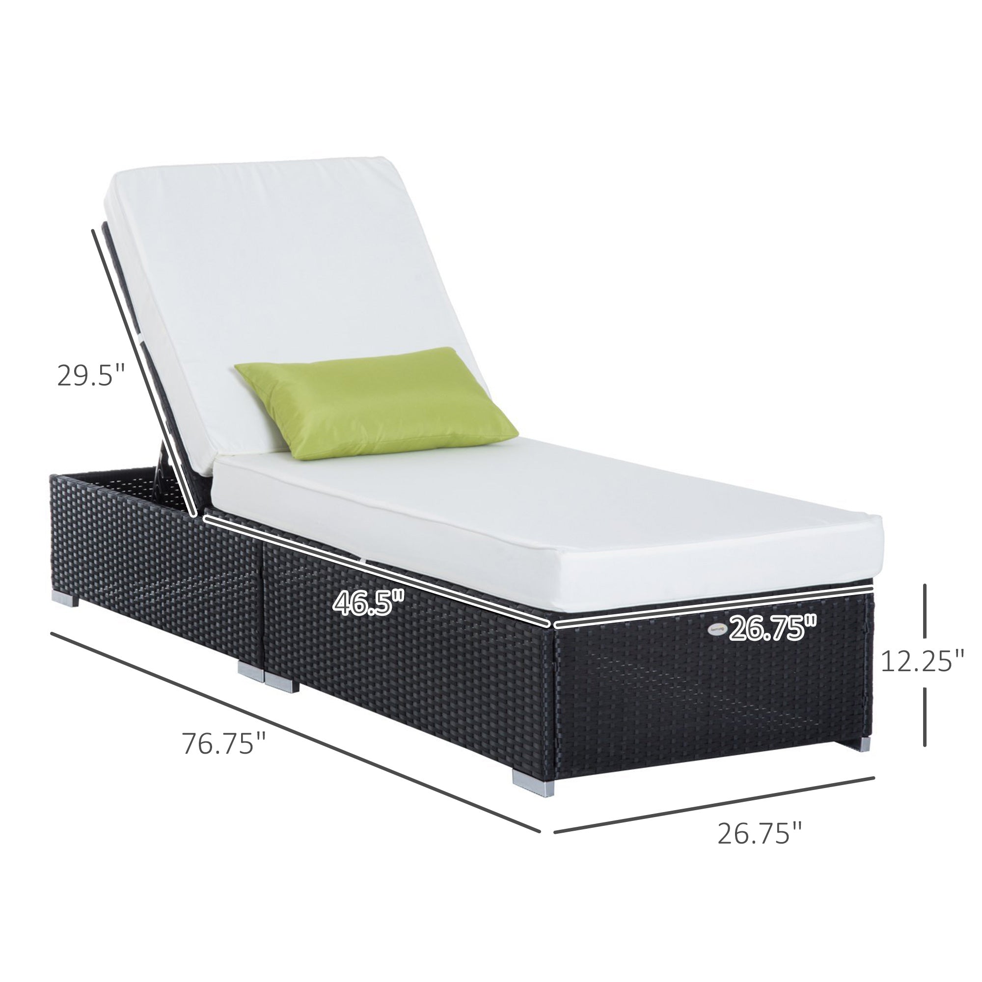 Outsunny Patio Wicker Lounger, Outdoor PE Rattan Single Chaise Lounge, Aluminum Frame Garden Furniture Sun Lounger Bed w/Adjustable Recliner Backrest, Cushion, & Pillow, Cream