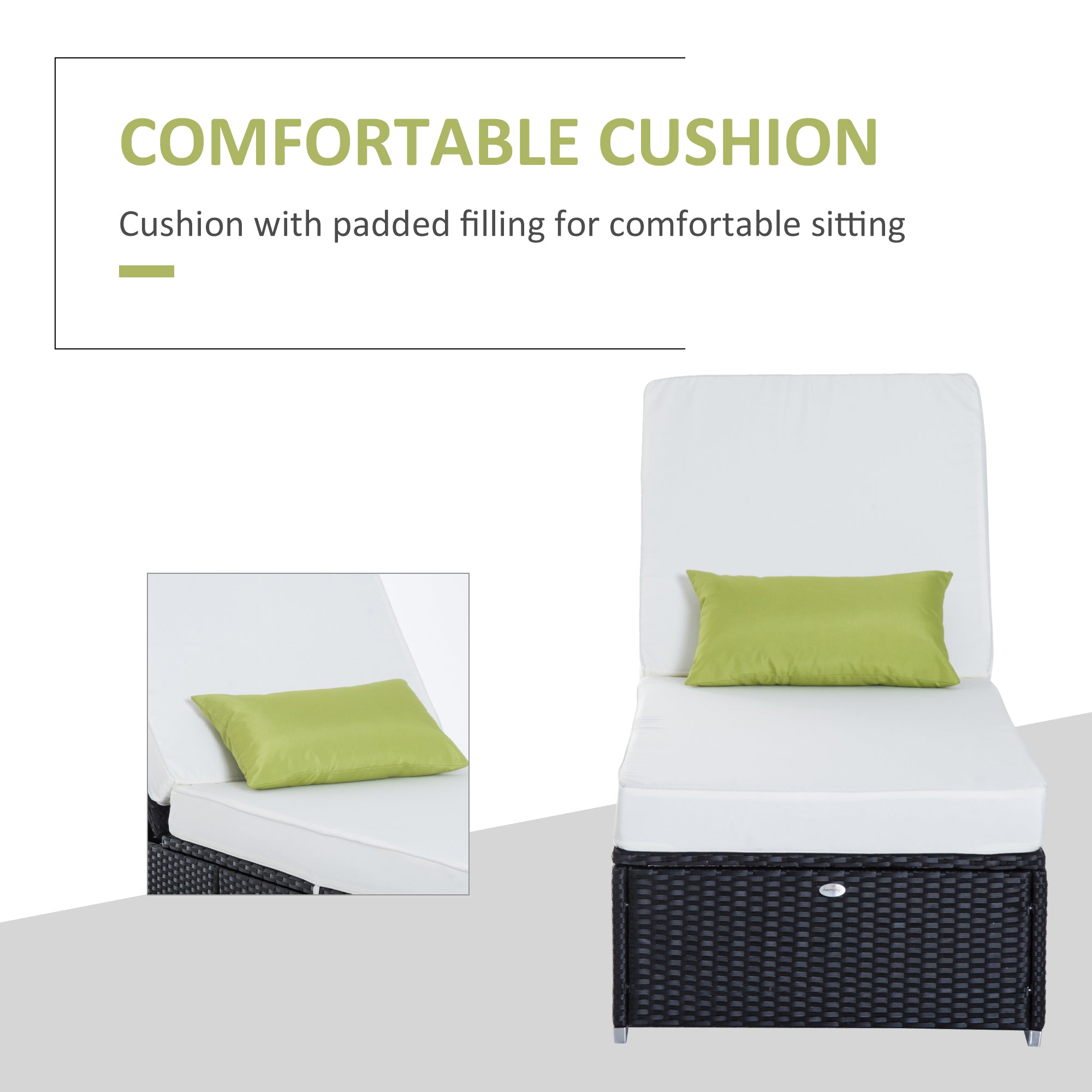 Outsunny Patio Wicker Lounger, Outdoor PE Rattan Single Chaise Lounge, Aluminum Frame Garden Furniture Sun Lounger Bed w/Adjustable Recliner Backrest, Cushion, & Pillow, Cream