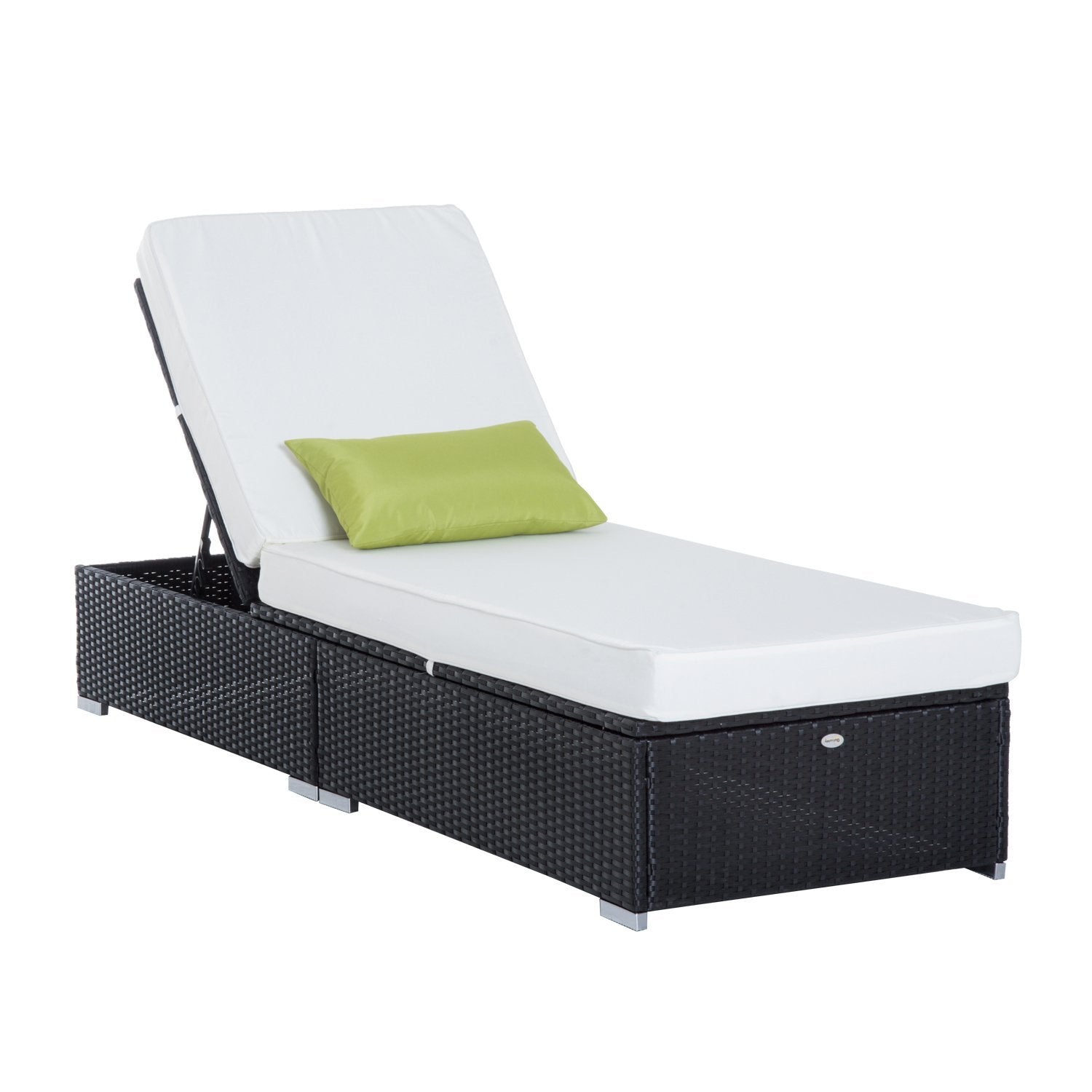 Outsunny Patio Wicker Lounger, Outdoor PE Rattan Single Chaise Lounge, Aluminum Frame Garden Furniture Sun Lounger Bed w/Adjustable Recliner Backrest, Cushion, & Pillow, Cream