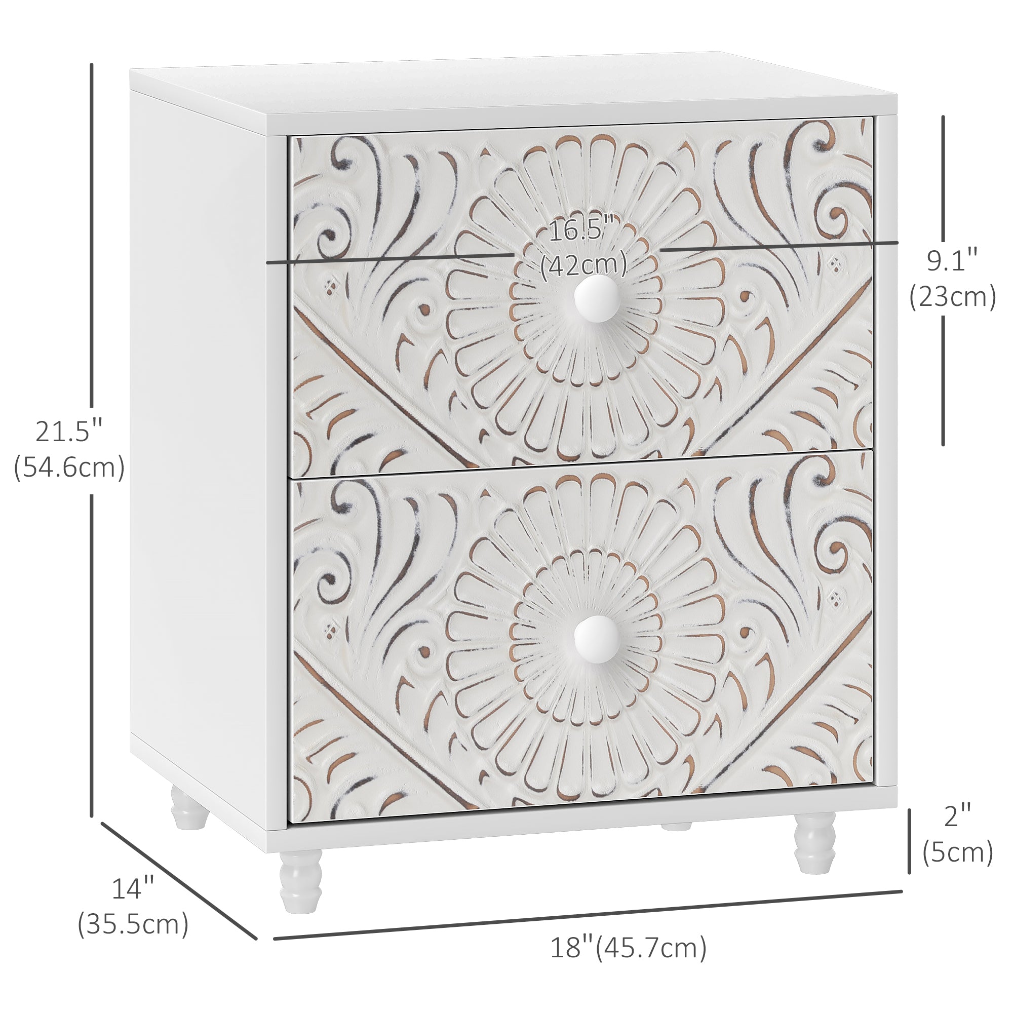 HOMCOM Nightstand, Small Bedside Table with 2 Drawers, Mid-Century Style Side End Table for Bedroom, White