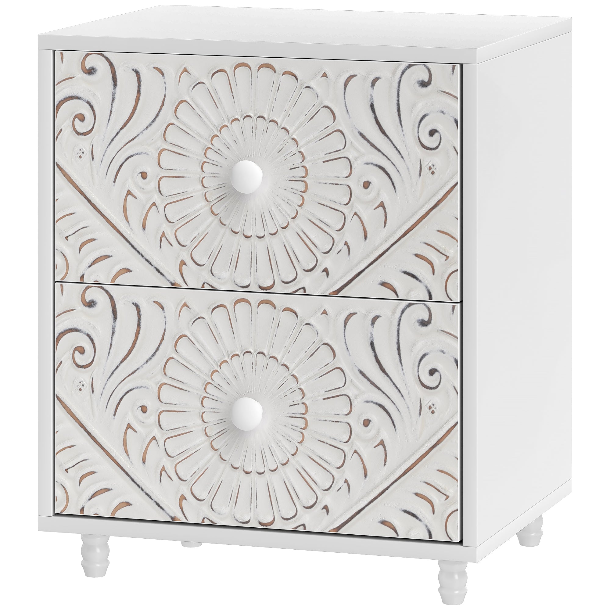 HOMCOM Nightstand, Small Bedside Table with 2 Drawers, Mid-Century Style Side End Table for Bedroom, White