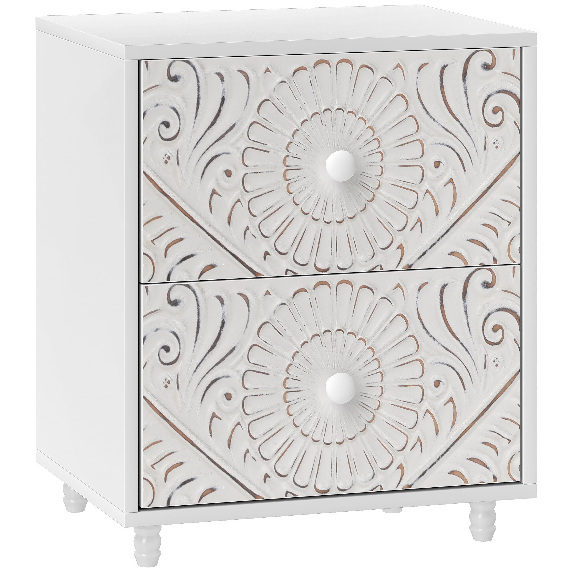 HOMCOM Nightstand, Small Bedside Table with 2 Drawers, Mid-Century Style Side End Table for Bedroom, White