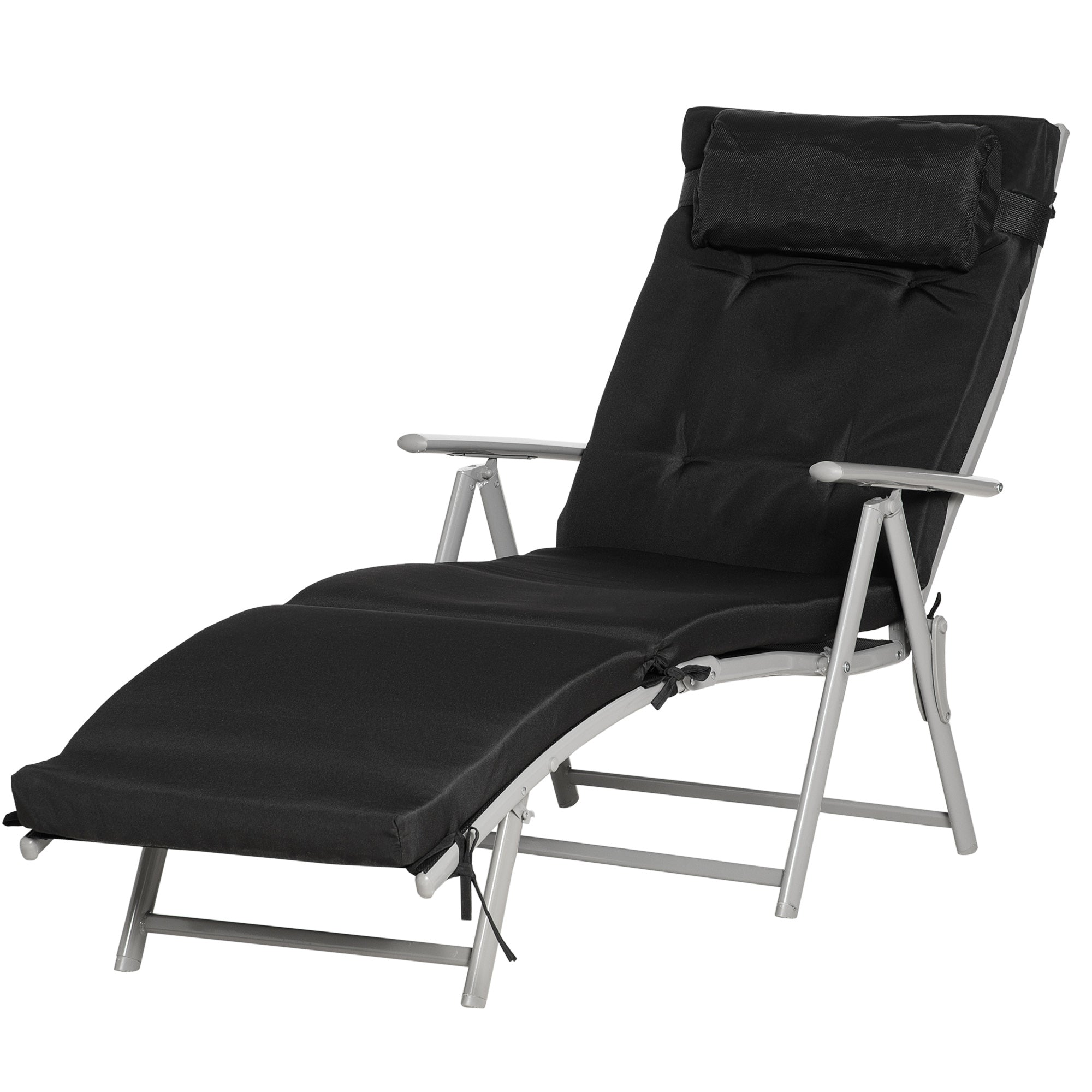 Outsunny Outdoor Folding Chaise Lounge Chair Recliner with Portable Design, Adjustable Backrest, Cushion and Headrest, Black