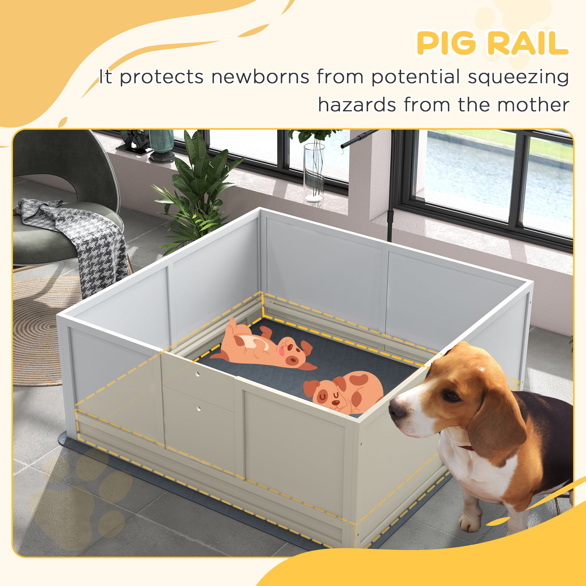 PawHut Whelping Box for Dogs, Puppy Playpen with Retractable Light Stand, Washable Pee Pads, Rail, Adjustable Height Door for Small, Medium & Large Breed Dogs, 49" x 47"