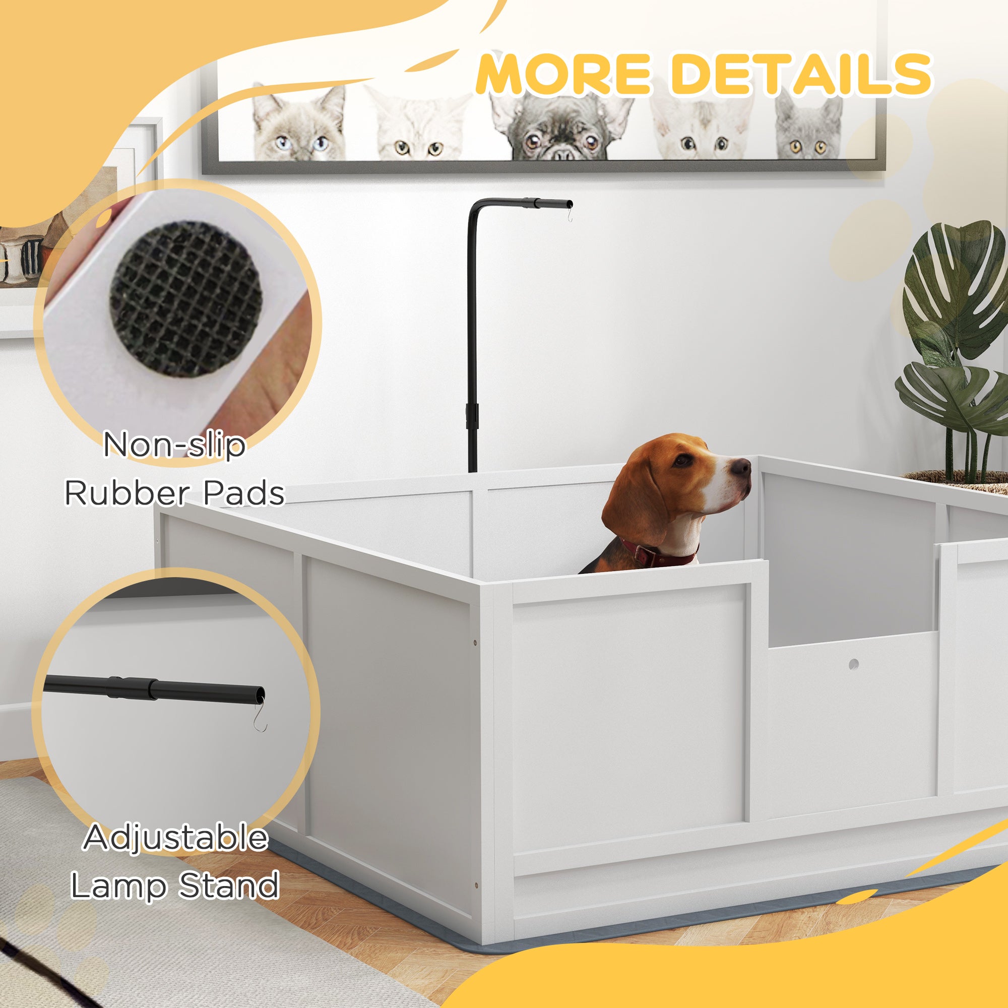 PawHut Whelping Box for Dogs, Puppy Playpen with Retractable Light Stand, Washable Pee Pads, Rail, Adjustable Height Door for Small, Medium & Large Breed Dogs, 49" x 47"