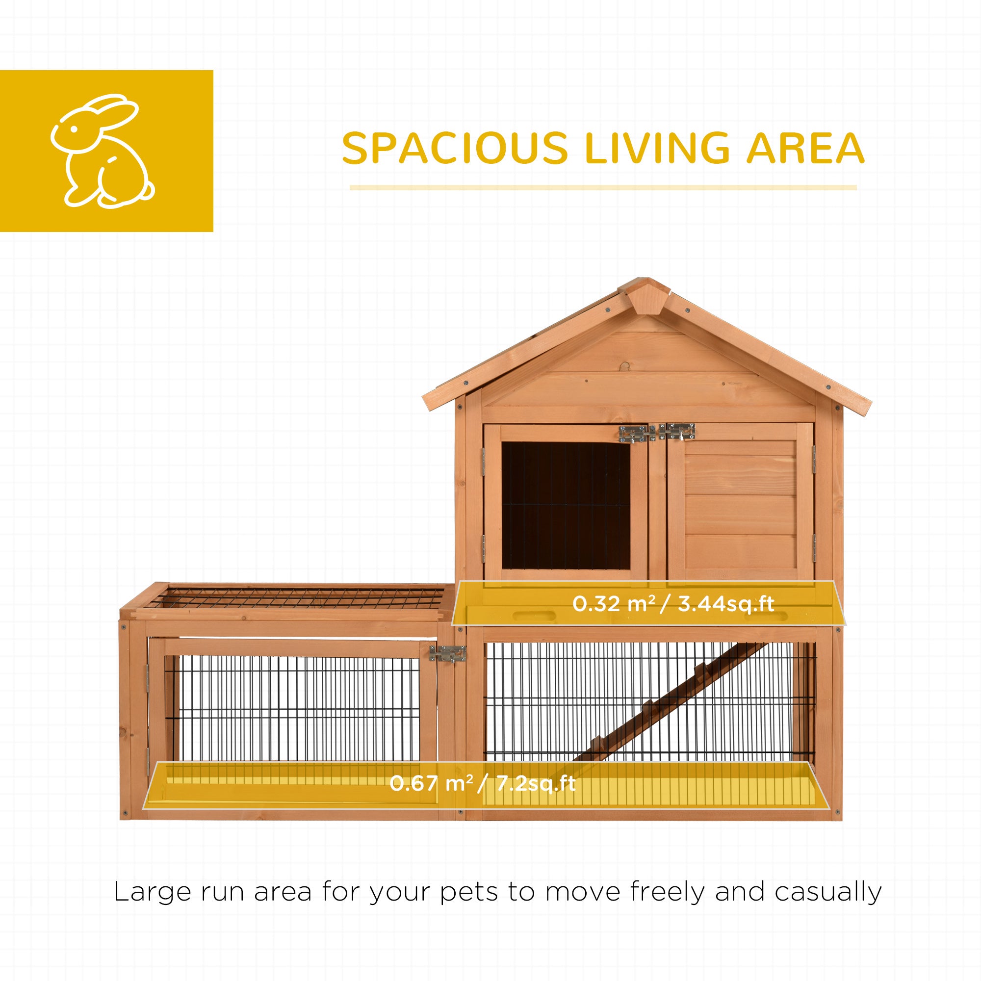 PawHut Wood Rabbit Hutch Bunny Small Animal House w/ Outdoor Run Portable Backyard Wooden with Outdoor Run
