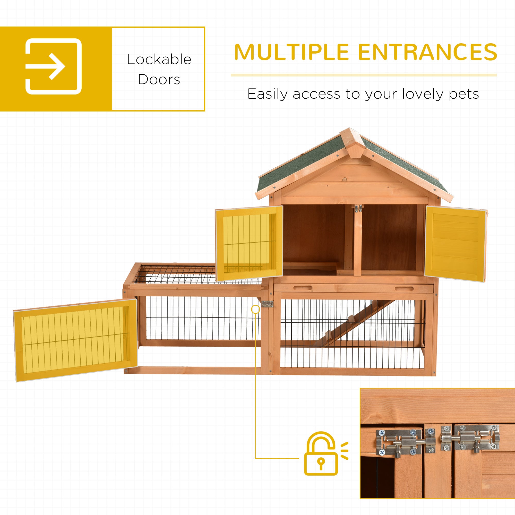 PawHut Wood Rabbit Hutch Bunny Small Animal House w/ Outdoor Run Portable Backyard Wooden with Outdoor Run