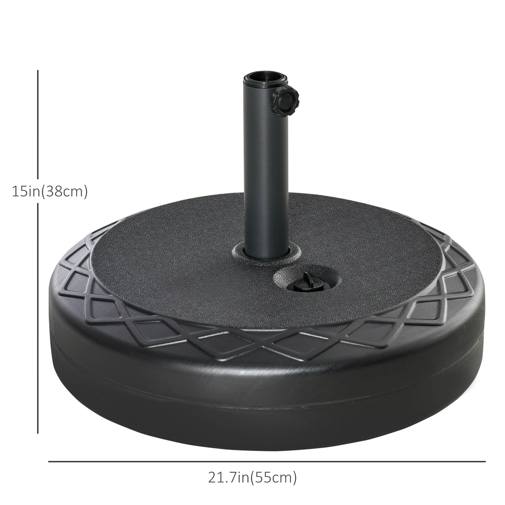 Outsunny 22'' Round Parasol Base Stand Outdoor Umbrella Weights Holder for Market Parasols, Water Filled, for 38/48 mm Poles, Black