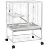 PawHut Small Animal Cage with Wheels, Pet Playpen for Rat, Kitten, Ferrets, Chinchillas with Bottom Storage Shelf, Removable Tray, Ramp, 24.2" x 17.9" x 33.9", Light Grey