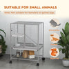 PawHut Small Animal Cage with Wheels, Pet Playpen for Rat, Kitten, Ferrets, Chinchillas with Bottom Storage Shelf, Removable Tray, Ramp, 24.2" x 17.9" x 33.9", Light Grey