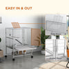 PawHut Small Animal Cage with Wheels, Pet Playpen for Rat, Kitten, Ferrets, Chinchillas with Bottom Storage Shelf, Removable Tray, Ramp, 24.2" x 17.9" x 33.9", Light Grey