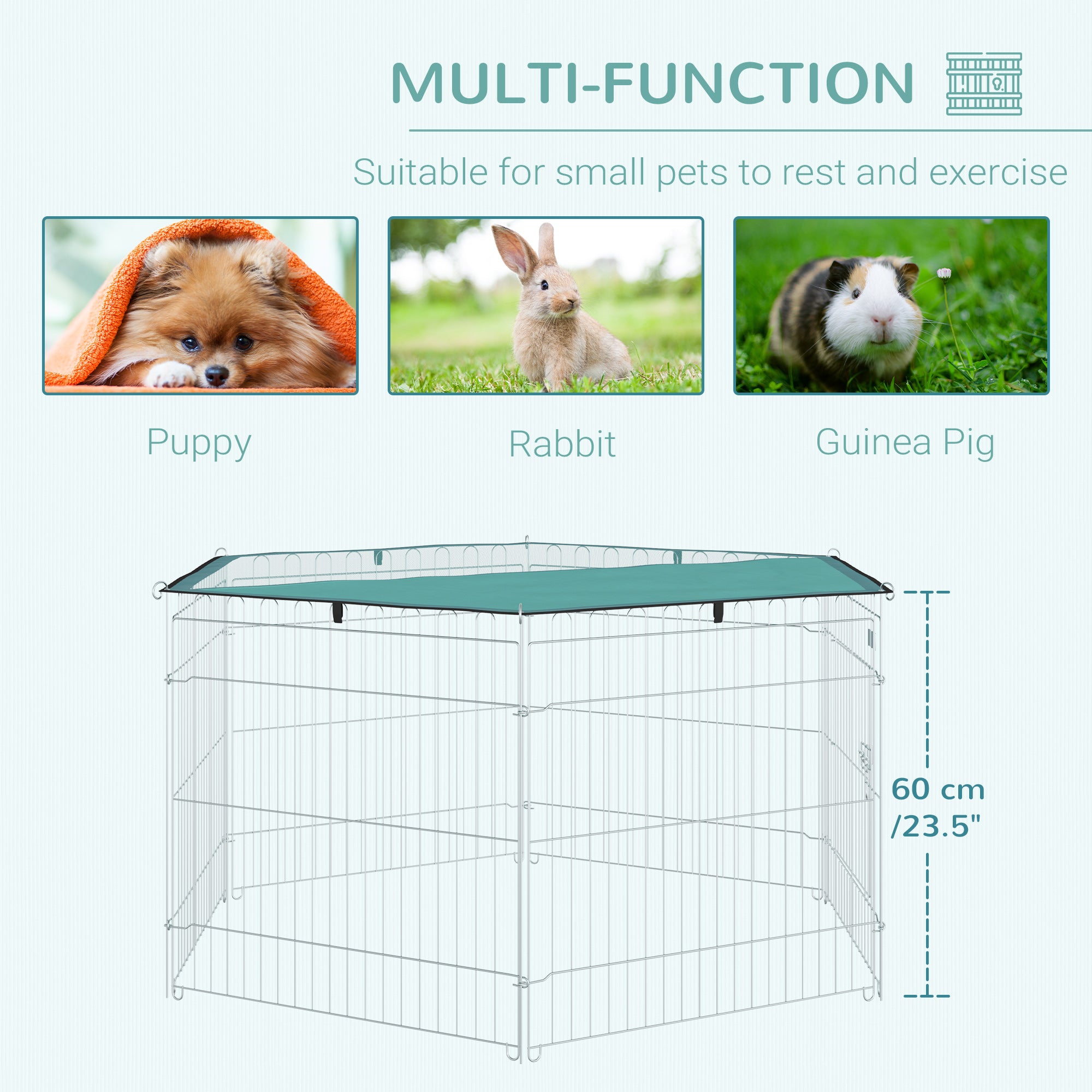 PawHut Foldable Pet Playpen with Top Cover, Portable Heavy Duty Dog Pen for Dogs, Cats, Chickens, Rabbits, 6 Pannels Dog Fence Outdoor/Indoor