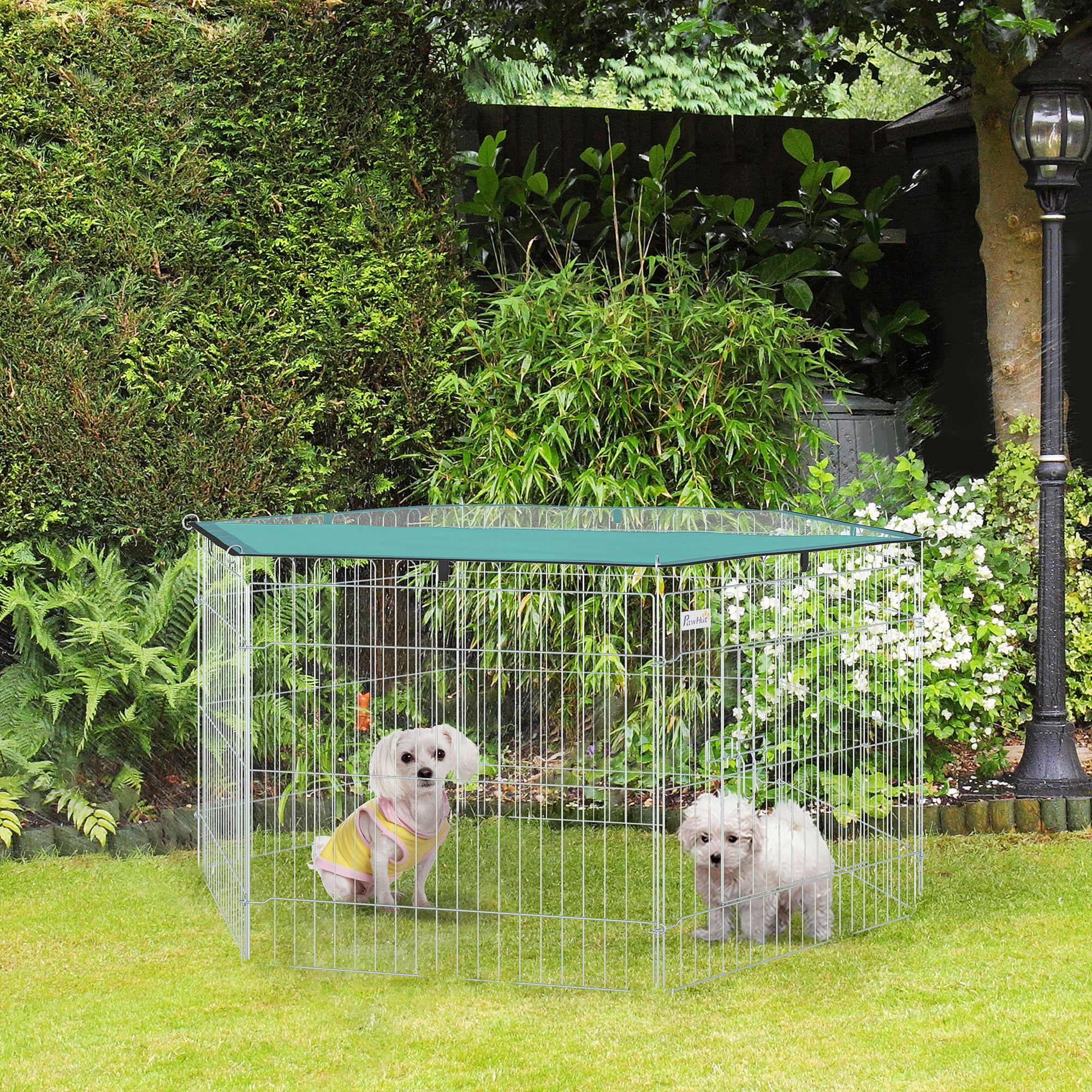 PawHut Foldable Pet Playpen with Top Cover, Portable Heavy Duty Dog Pen for Dogs, Cats, Chickens, Rabbits, 6 Pannels Dog Fence Outdoor/Indoor