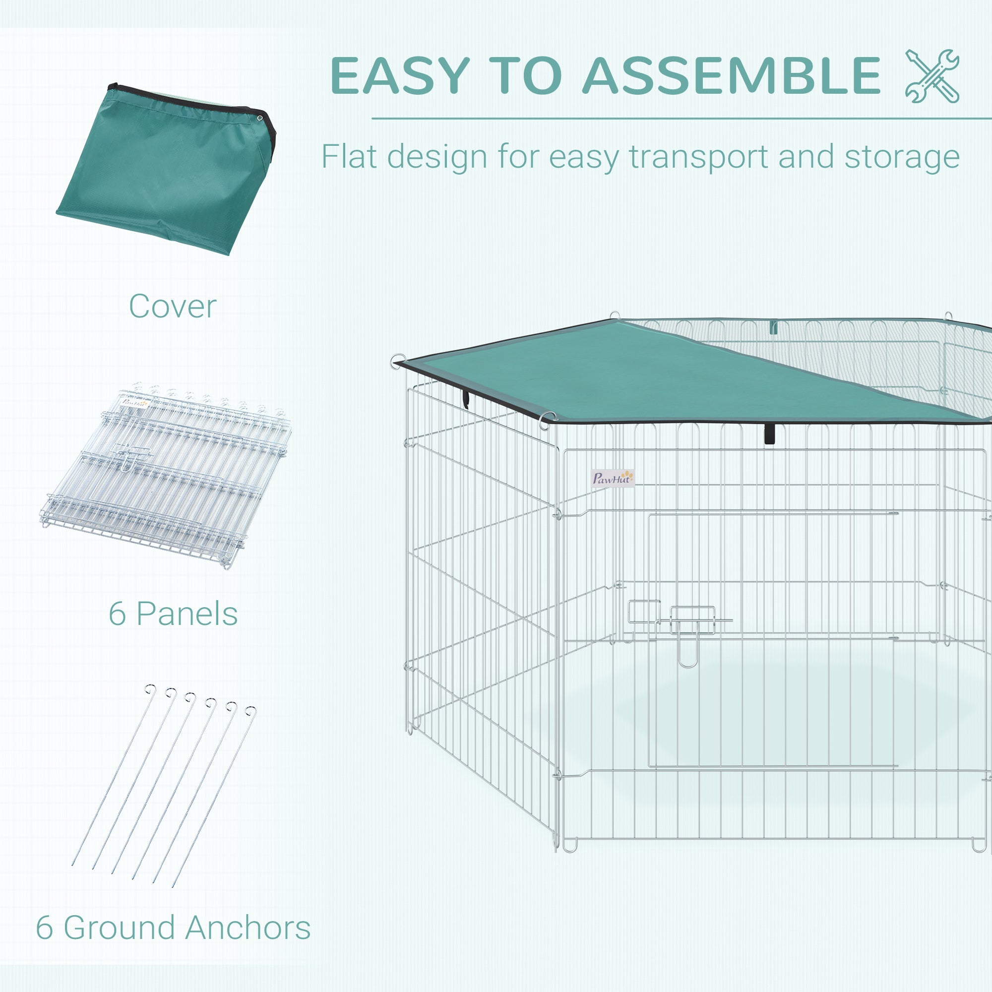 PawHut Foldable Pet Playpen with Top Cover, Portable Heavy Duty Dog Pen for Dogs, Cats, Chickens, Rabbits, 6 Pannels Dog Fence Outdoor/Indoor