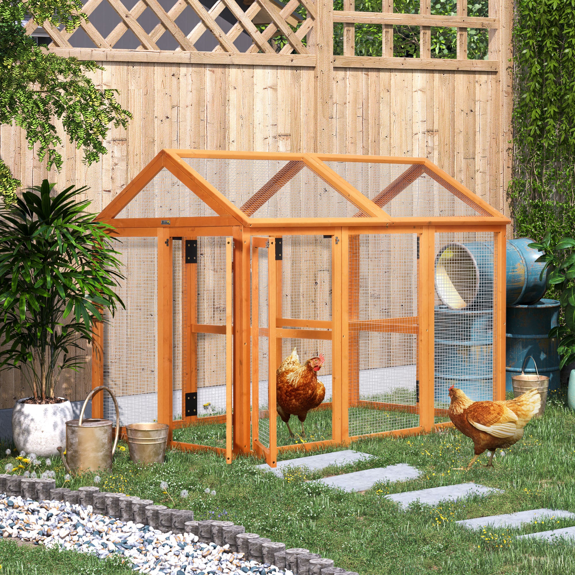 PawHut Large Chicken Run, Wooden Chicken Coop, Pet Playpen w/ Combinable Design - Orange