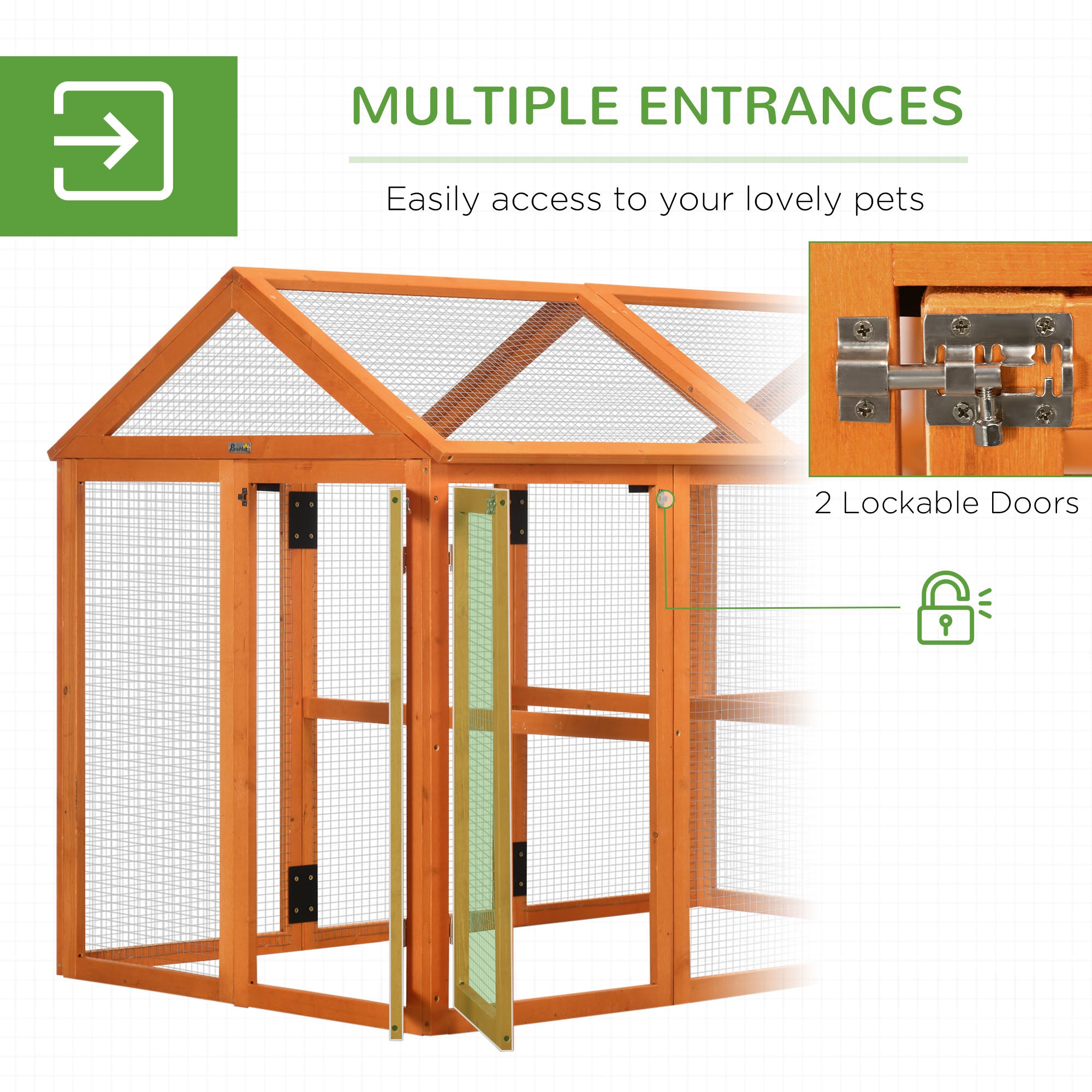 PawHut Large Chicken Run, Wooden Chicken Coop, Pet Playpen w/ Combinable Design - Orange