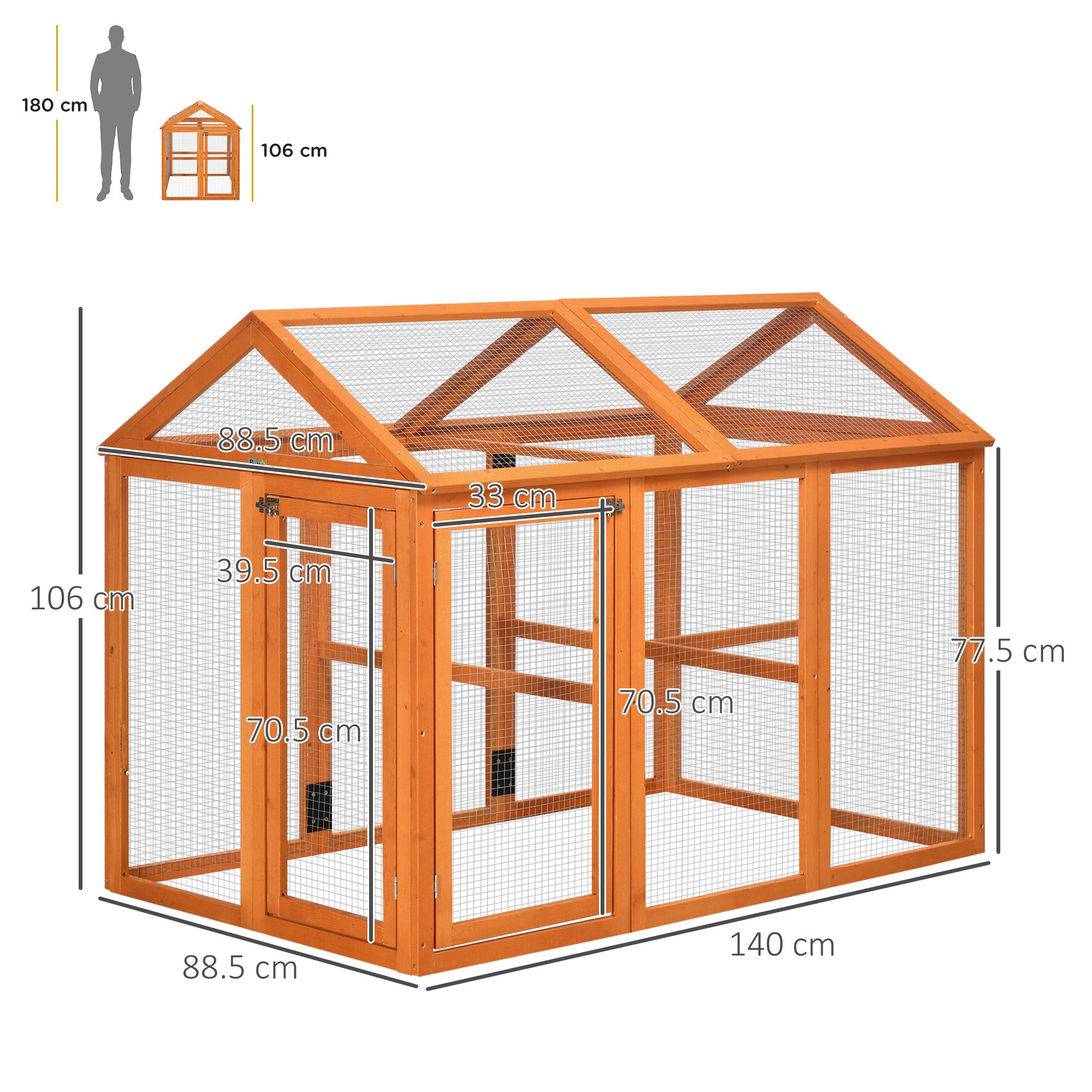 PawHut Large Chicken Run, Wooden Chicken Coop, Pet Playpen w/ Combinable Design - Orange