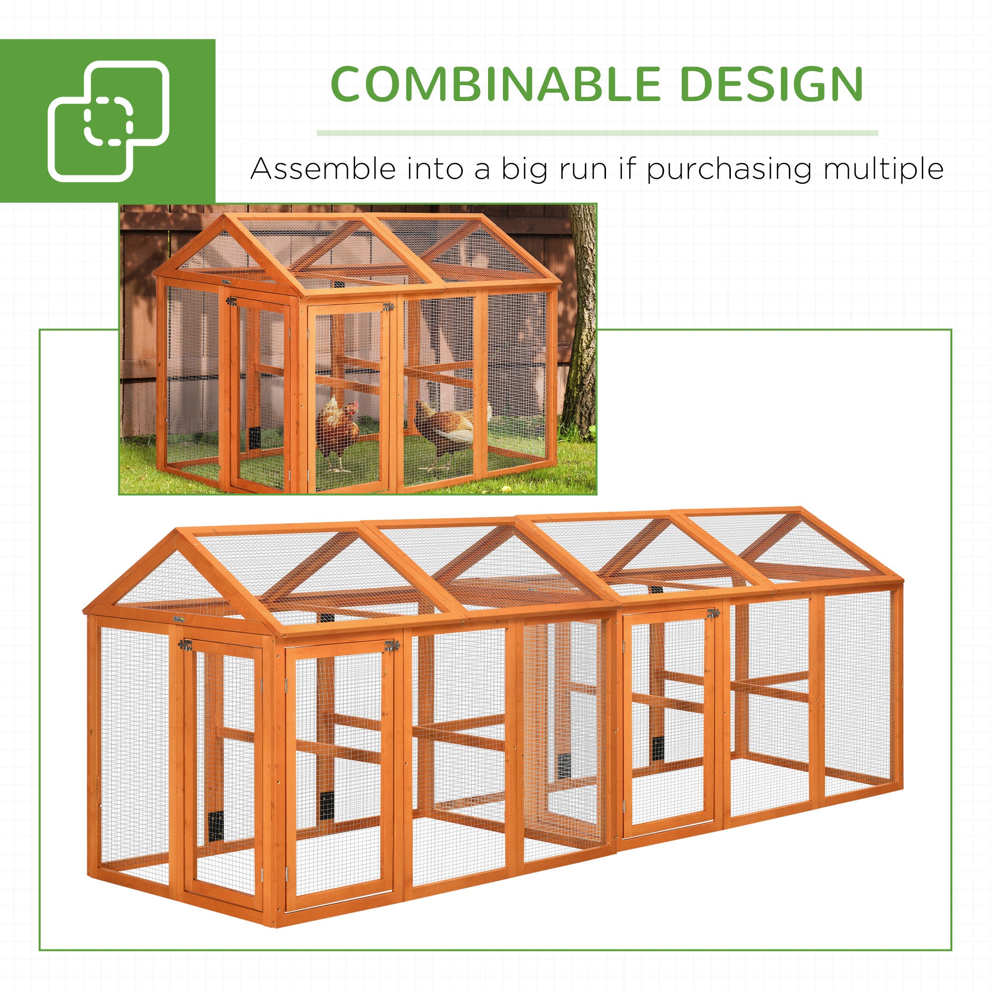 PawHut Large Chicken Run, Wooden Chicken Coop, Pet Playpen w/ Combinable Design - Orange