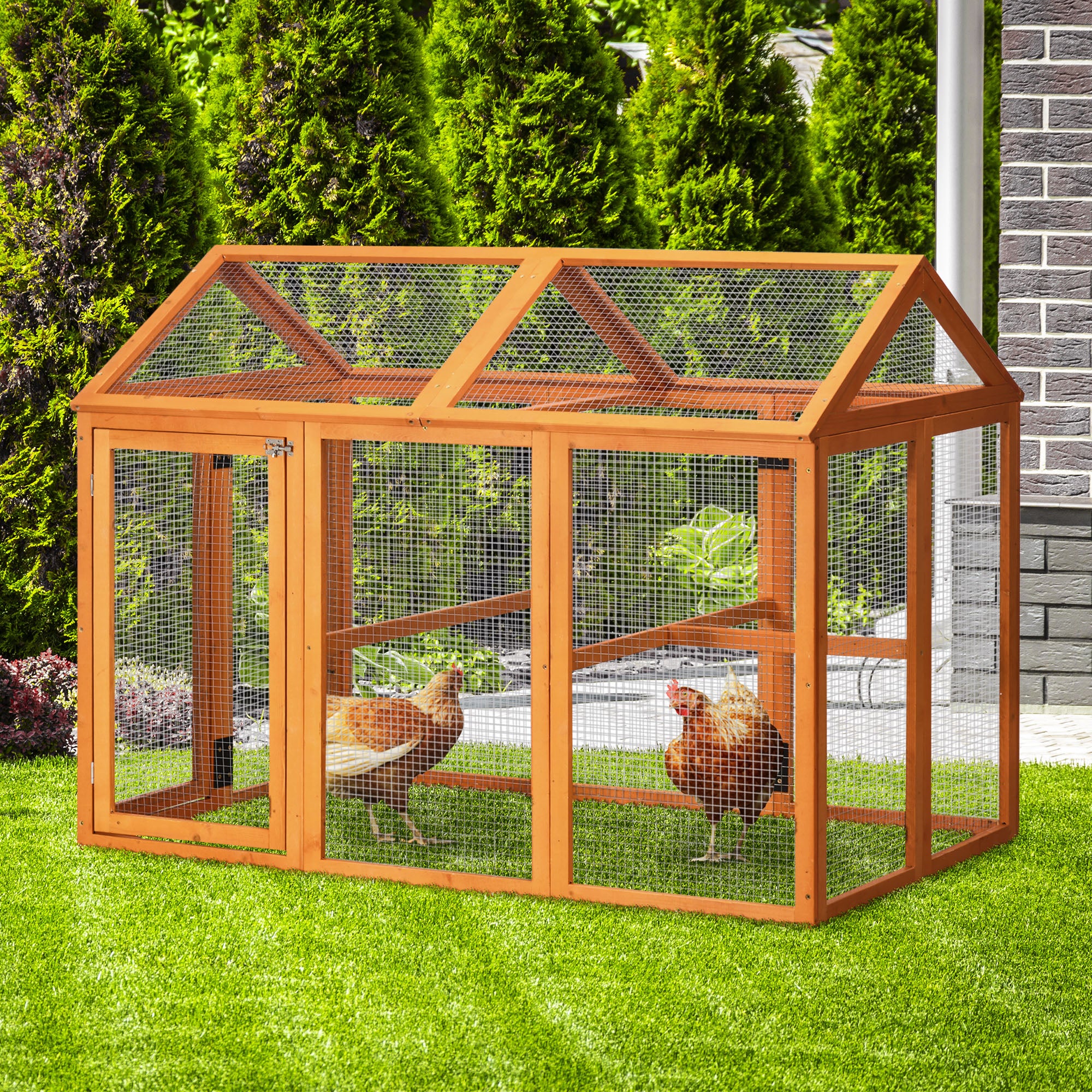 PawHut Large Chicken Run, Wooden Chicken Coop, Pet Playpen w/ Combinable Design - Orange