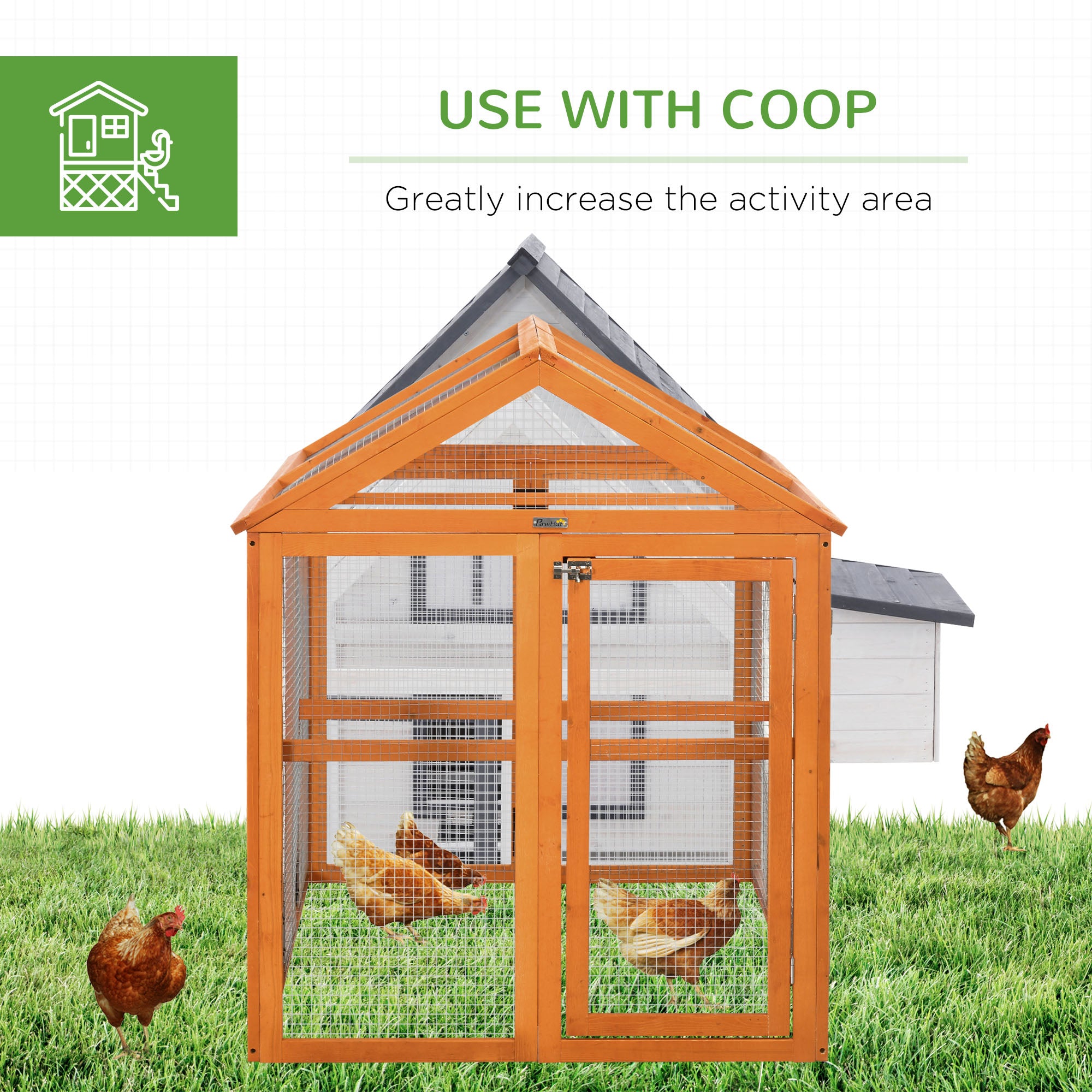 PawHut Large Chicken Run, Wooden Chicken Coop, Pet Playpen w/ Combinable Design - Orange