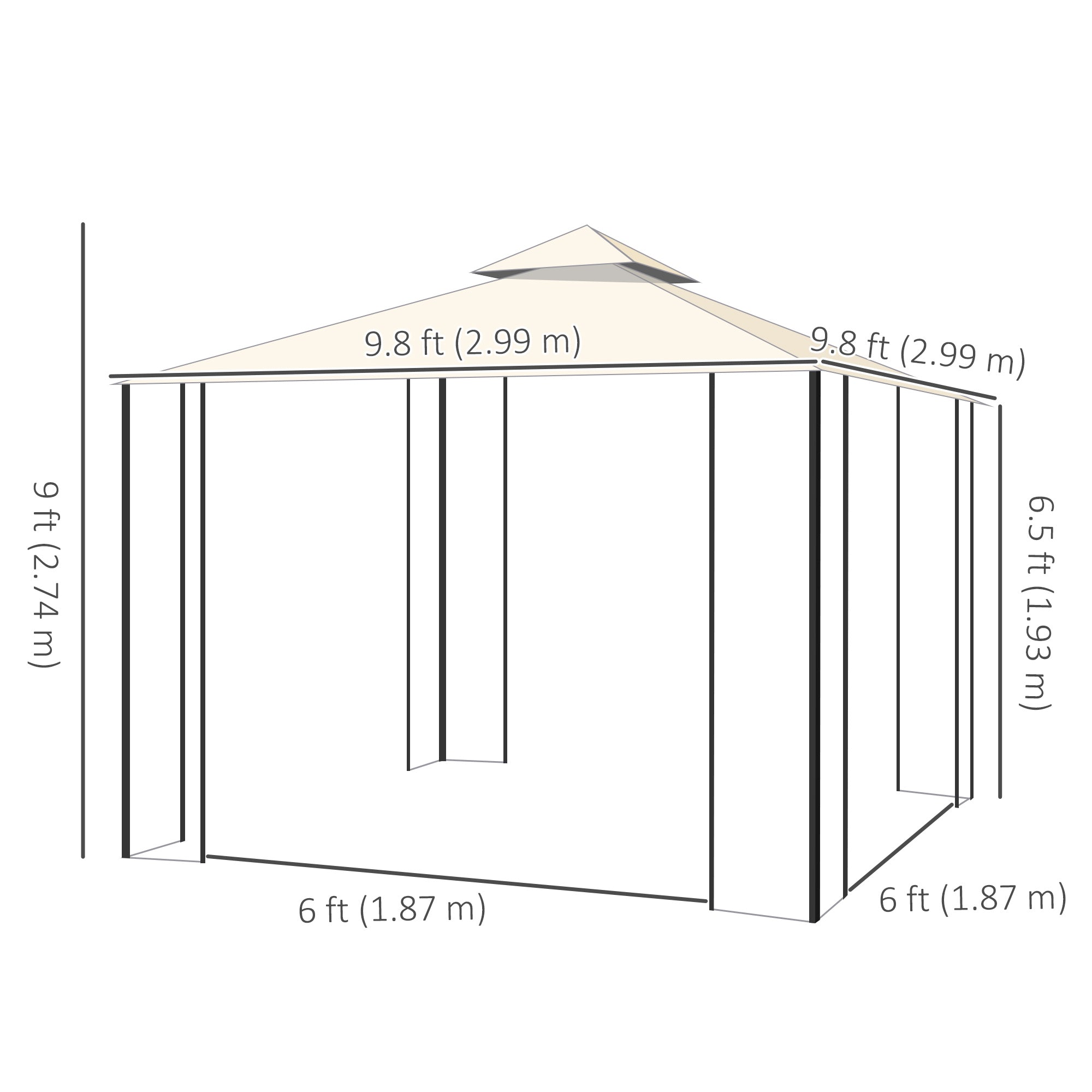 Outsunny 10' x 10' Outdoor Patio Gazebo Canopy with Double Tier Roof, Removable Mesh Curtains, Display Shelves, Top Hooks, Cream