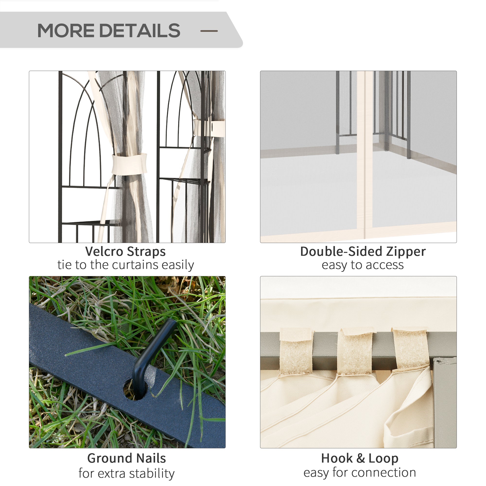 Outsunny 10' x 10' Outdoor Patio Gazebo Canopy with Double Tier Roof, Removable Mesh Curtains, Display Shelves, Top Hooks, Cream